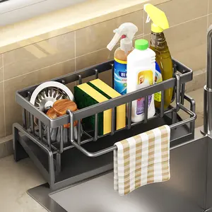 Kitchen Sink Metal Drain Rack & Self-Draining Storage Basket for Dishwashing Brushes Rags Soap & Scrubbing Accessories&Sponge Holder cabinet Stainless Steel Countertop Shelves space-saving drainer