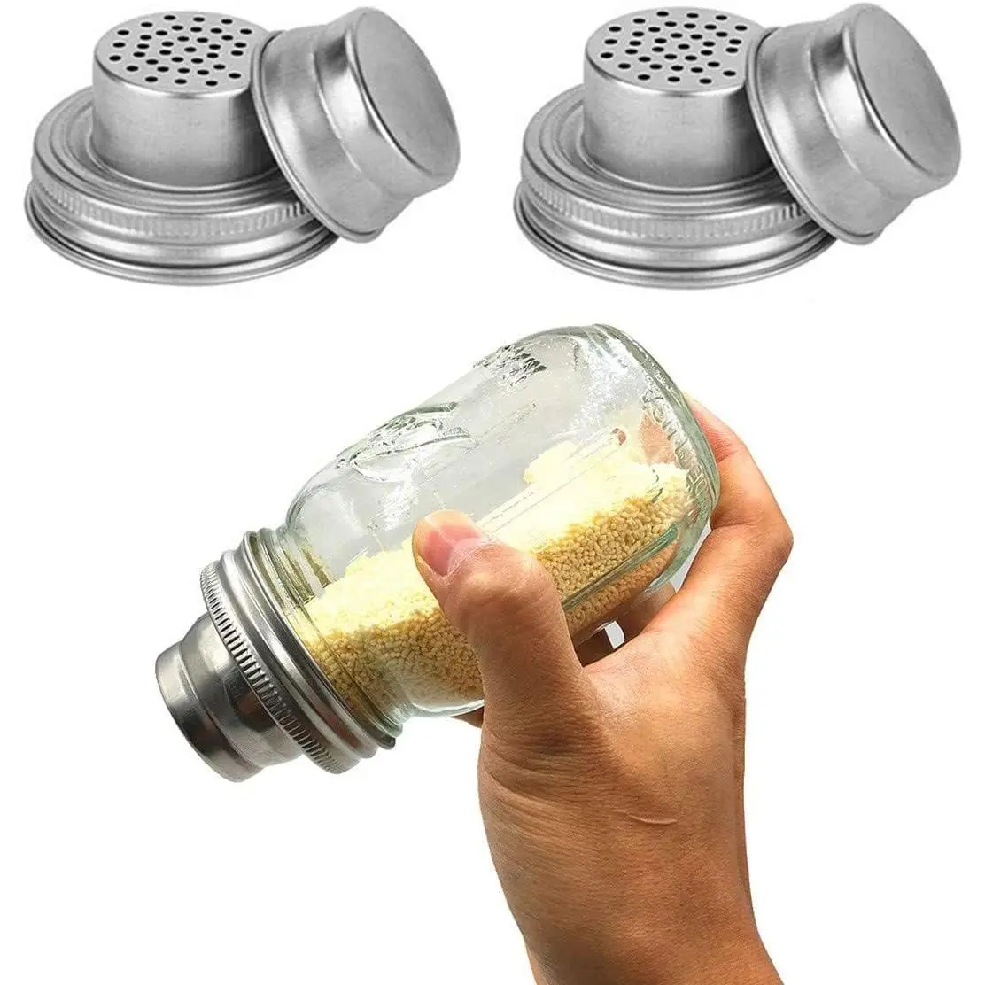 2-Pack 304 Stainless Steel Jar Shaker Lids with Seals, Leakproof Cover for Kitchen Seasoning, Flour, Sugar, Salt, Peppers & Regular Mouth Canning Jars