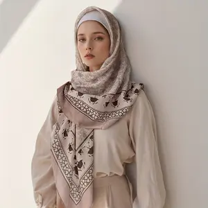 1pc Women's Square Scarf Floral Print Wave Bali Yarn Muslim Headscarf