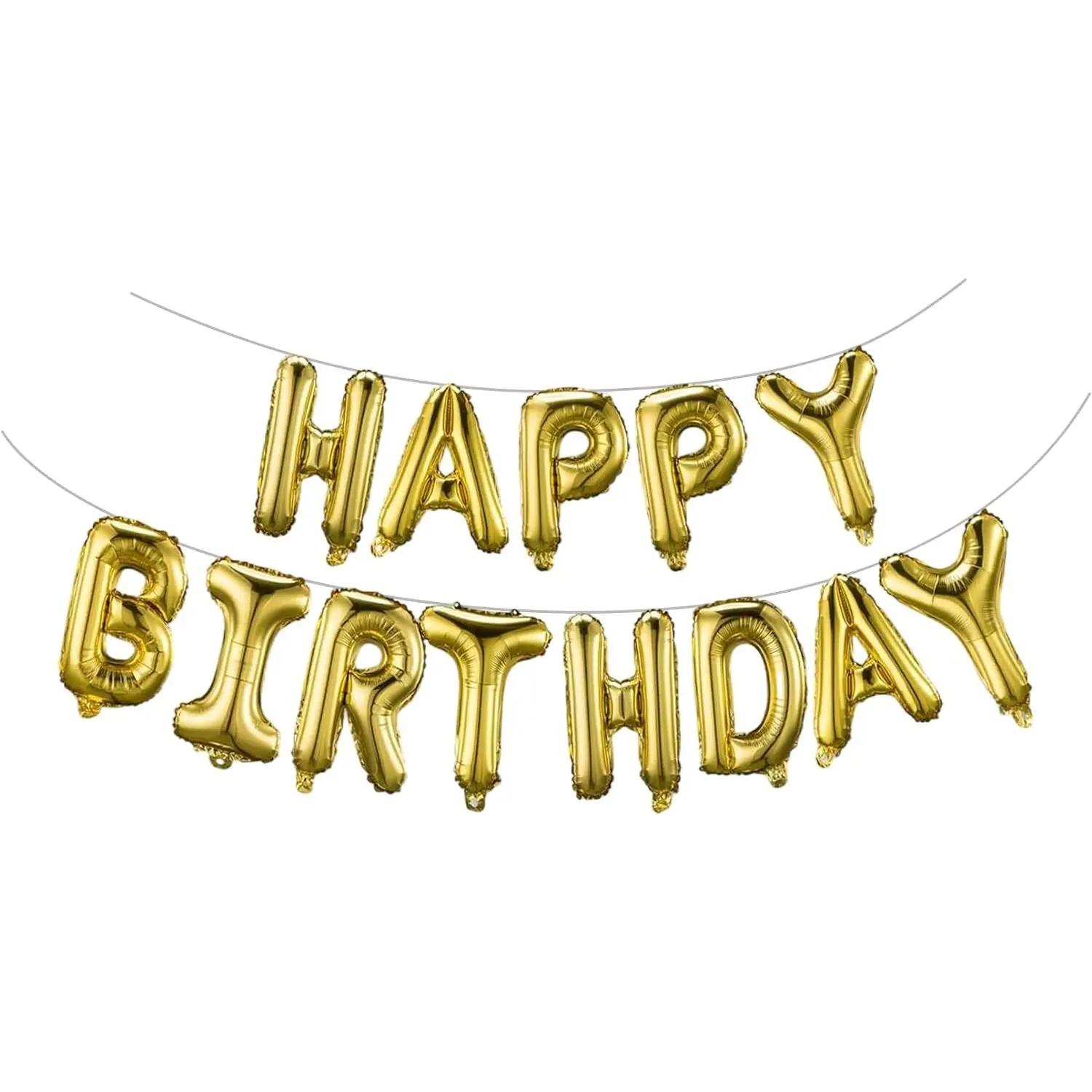 16-Inch Gold Aluminum Mylar Foil Letter Shape Happy Birthday Balloon Banner, Self-Sealing, Reusable Unisex Party Decor, Festive Supplies for Babies, Living Room Home Supplies