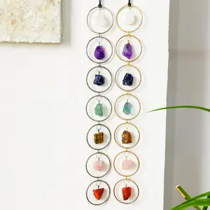 Natural 7 Chakra Stones Raw Crystal Gemstone Hanging Ornament, Tree Of Life Wall Hanger, Tumbled Gemstones Meditation Ornament, Natural Crystals, Chakra Healing Crystals