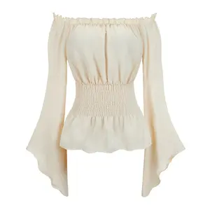 Renaissance shirt Blouse Off Shoulder Trumpet Long Sleeve Peasant Tops Medieval Victorian Costume