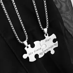 2PCS Couple Puzzle Piece Necklaces – Personalized Matching Jewelry for Him & Her, Daily Wear or Party Gift