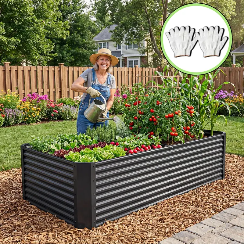 YITAHOME 1/2 pcs Raised Garden Bed Kit, with Gloves & Tension Bar, Outdoor Patio Planter Box for Plants Vegetables Flowers
