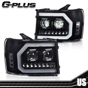 Fit For 2007-2013 GMC Sierra 1500 2500HD LED DRL Tube Projector Black Headlights