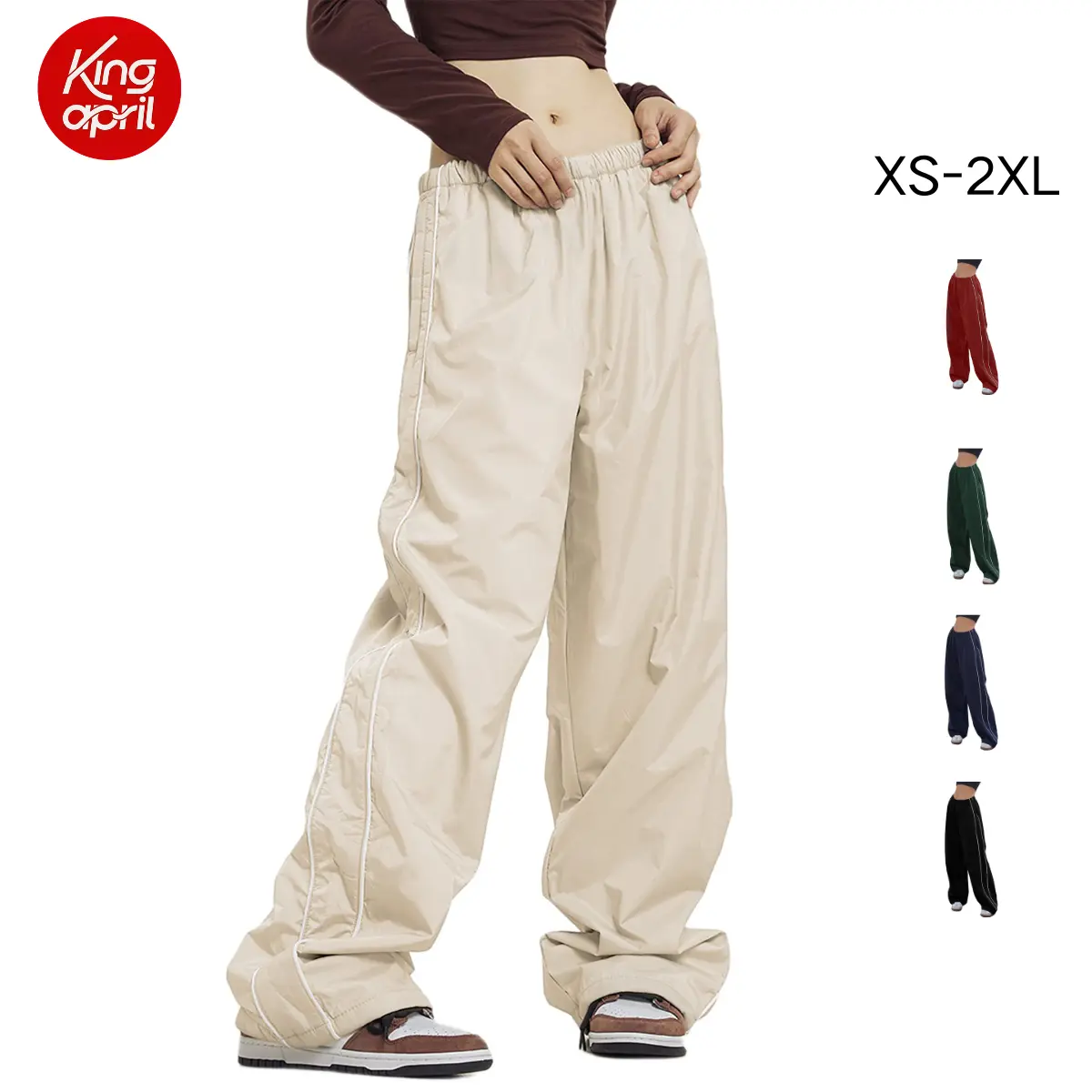 Kingapril Women's Parachute Pants Baggy Track Y2K Black Elastic Waist Wide Leg Trousers
