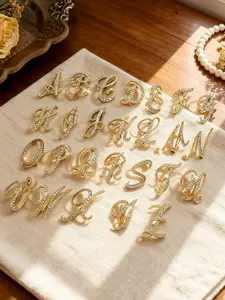 Elegant Letter Brooch Pin, European Rhinestone Alloy, Sparkling Gemstone, Ideal for Suits Shirts Jackets Dresses, Office Accessories Gift