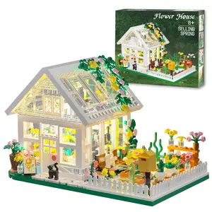 HEGOAI Flower House Building Mini Set with LED, City Street ViewGreenhouse Building Blocks Toy, Halloween Xmas Gift forFriends