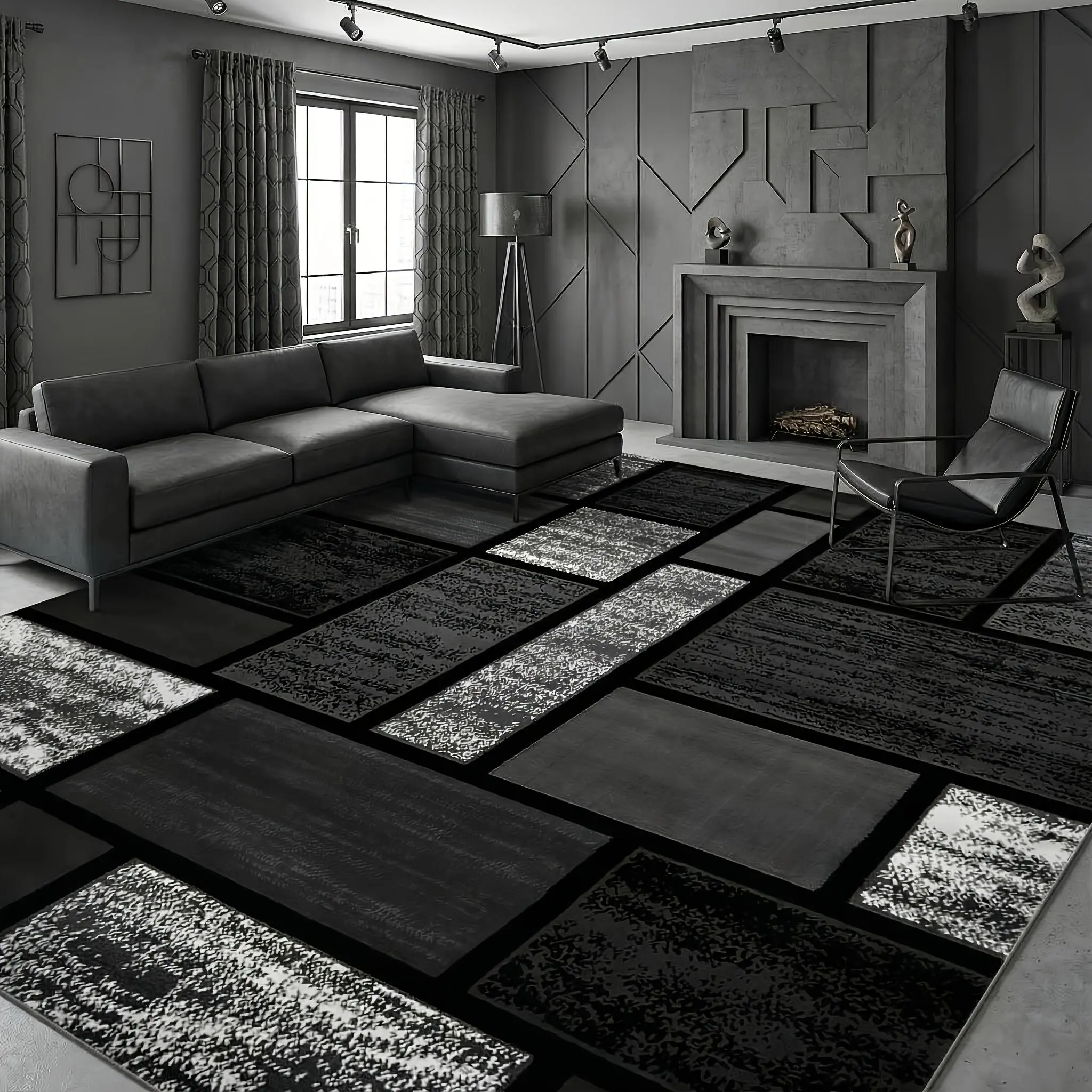 1-Piece Modern Geometric Texture Living Room Rug, All-Seasons Textured Floor Covering for Contemporary Home Decor & Home Interior