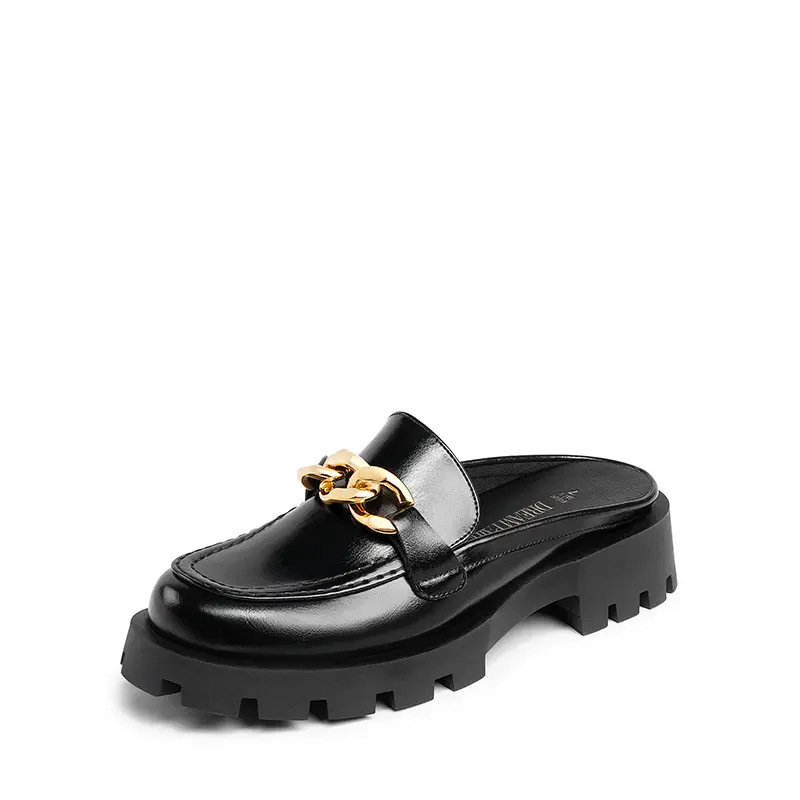 Dream Pairs Women's Classic Platform Mules Footwear - Chunky Heeled, Golden Chain Accent, Slip-On Lug Sole Clog Shoes, Casual Wear, Daily Shoes, Classic Mule, Round Toe, Pu Leather, Women's Shoes