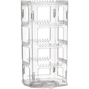 360 Rotating Earring Holder and Jewelry Organizer, 4 Tiers Jewelry Rack Display Classic Stand, 156 Holes and 160 Grooves for Necklaces Earrings Piercings, Clear