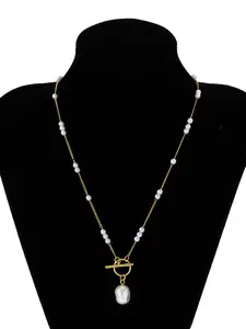 Elegant Baroque Pearl Pendant Necklace, Dangling Pearl Necklace, Random Size Pearl Chain for Casual Wear, Simple Zinc Alloy Design for Gifts