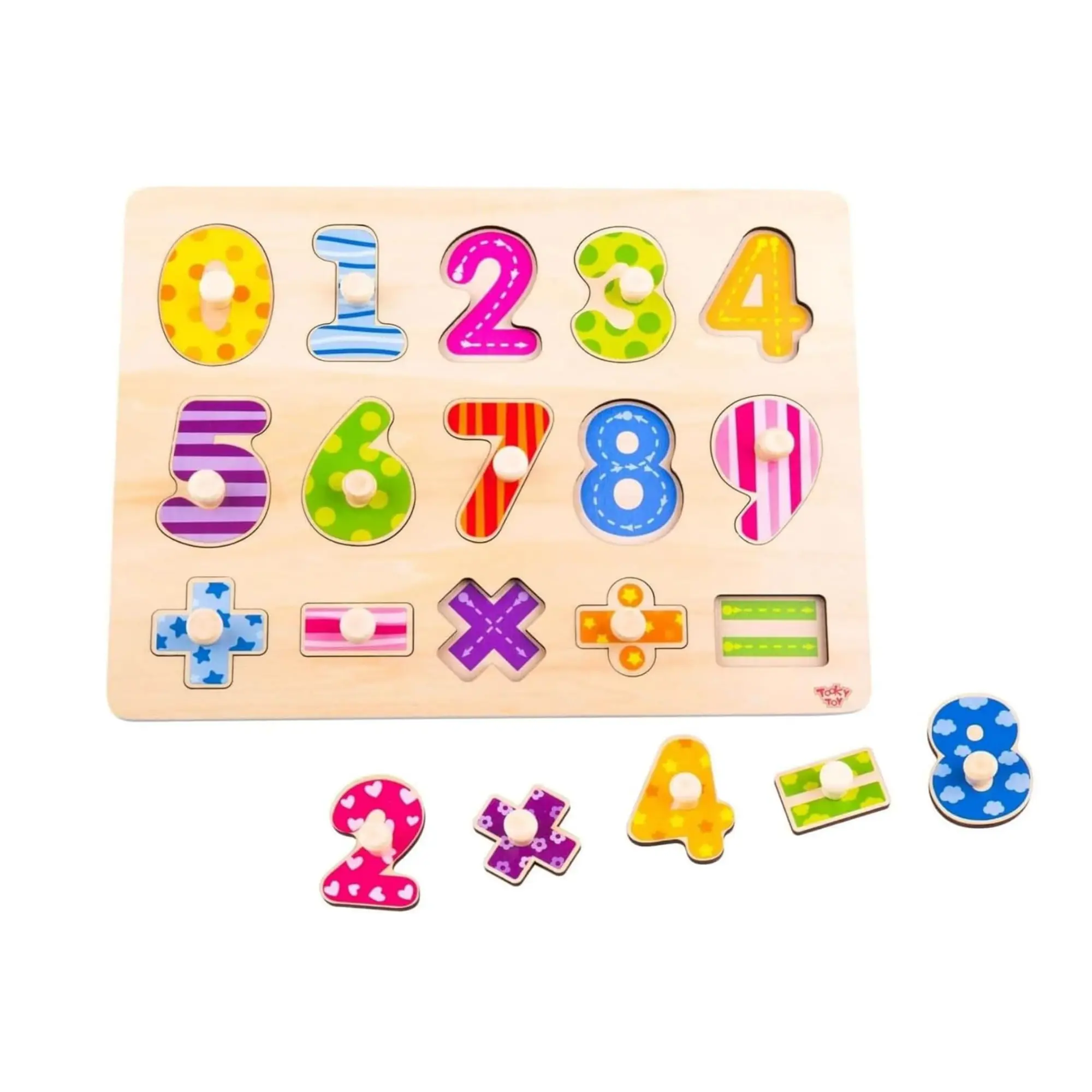Wooden Number Puzzle for Kids, Counting & Math Learning Toy with Numbers and Math Symbols, Educational Puzzle Board