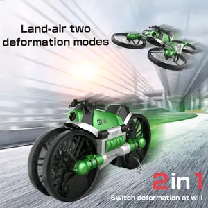 Two-In-One RC Drone and Motorcycle - Land-air Deformation Modes, 2 in 1 Switch, Green & White Design