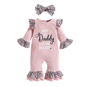 Daddy Like The One I Got Newborn Baby Girl Onesie Romper  Leopard Jumpsuit Headband Clothes