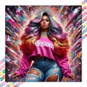 1 set of DIY diamond painting kit, 5D diamond art kit, DIY decoration rainbow long hair, crown, pink clothing. Mosaic, diamond art, DIY art home decor, suitable for Christmas.