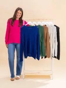 Zenana Exposed Seam Round Neck Sweater | S-L