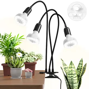 Barrina Orbgrow OG11A3 Clip On Grow Lights for Indoor Plants, Integrated Stepless Dimming & Timing, 5000K 33W(3 x 11W, 300 Watt Equiv), Full Spectrum 3-Gooseneck with E26 Plant Light Bulbs