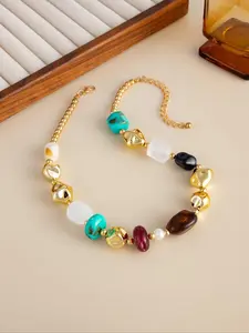 Fashion Vintage Bohemian Exaggerated Resin Beaded Necklace, Retro Style, Suitable for Women, All Seasons, Acrylic Imitation Pearls