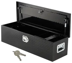 GARVEE 48 inch Aluminum Tool Box for Truck, Trailer Tool Box with  2 Gas Rods & 1 Sliding Box, Truck Bed Toolboxes for Pick Up Truck, RV Trailer, Black
