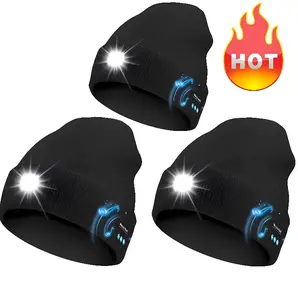 Bluetooth Light-Up Knitted Hat with LED Headlamp, Built-in Speaker & Microphone, USB Rechargeable Unisex Warm Winter Beanie, Outdoor Headphone Hat, Unisex Christmas & Birthday Gift