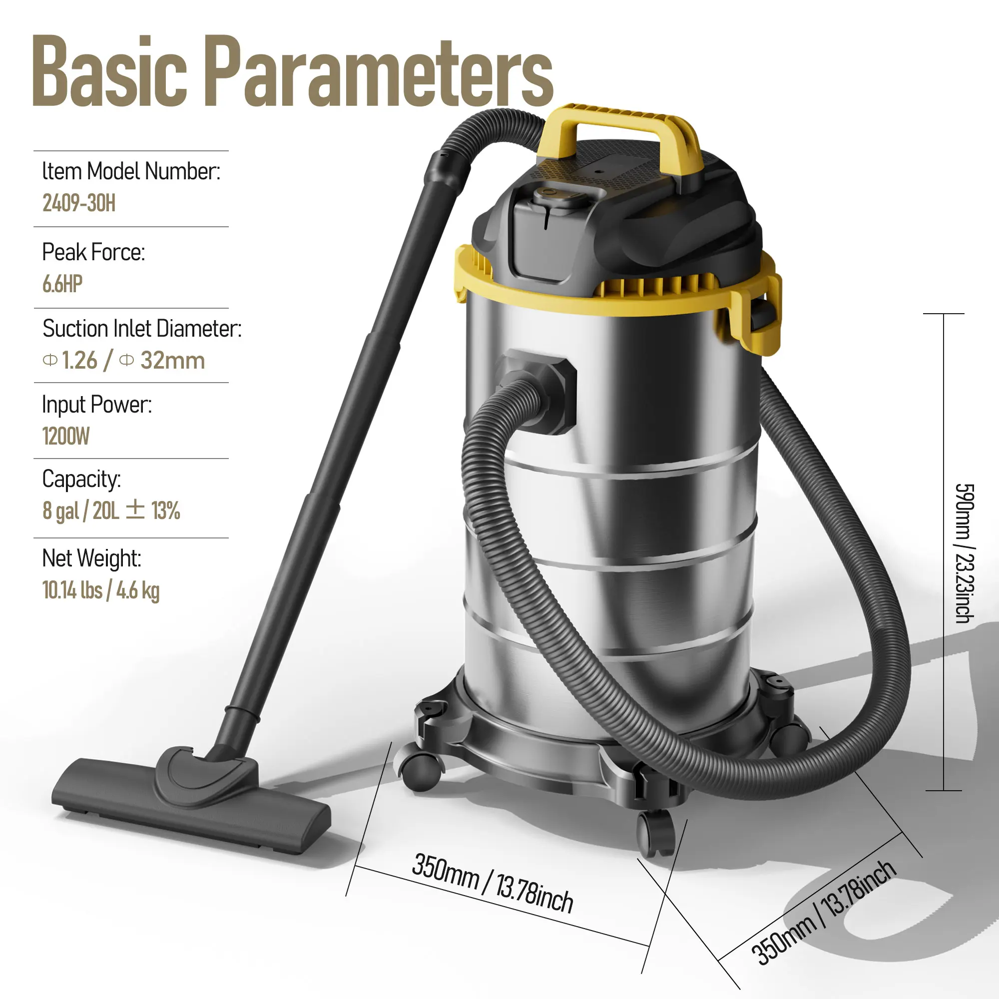 8 Gal Stainless Steel Wet Dry Vacuum Cleaner, 6.6 HP 20kPa Powerful Suction with Blower, Corded Heavy Duty Multi Purpose Vacuum for Home, Garage