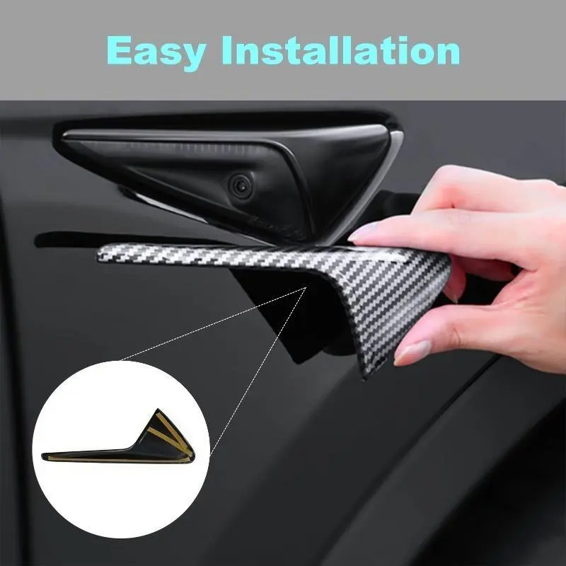 2pcs side turn signal camera covers for all versions of Tesla Model 3/Y/S/X trim tuning with a sleek carbon fiber pattern Automotive Car Accessories