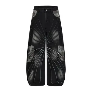 Inflation Men's Retro Spiderweb Camouflage Baggy Denim Jeans - Menswear Clothes Pants, Hipster Androgynous Casual Streetwear, Versatile Father's Day Gift Complementing Tops & Jackets