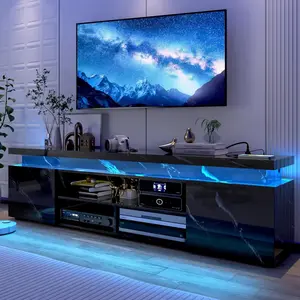 LED TV Stand for 75/85/95 Inch TV,66/73/83 Inch Modern Gaming TV Stand with Power Outlet, High Gloss TV Console Entertainment Center with Storage for Living Room, Bedroom