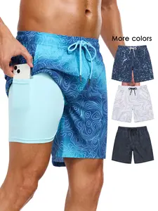 2 in 1 Men's 7 Inch Swim Shorts with Compression Liner, Quick Dry Beach Swimwear with Drawstring & Pockets for Holiday Use, Summer Swim Trunks