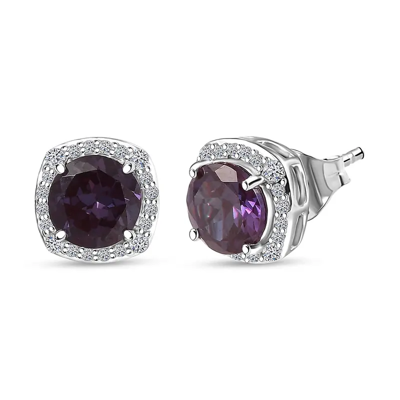 Certified & Appraised AAA Luxuriant Lab Grown Alexandrite and G-H SI Lab Grown Diamond 2.90 ctw Earrings in 10K White Gold Christmas Gifts
