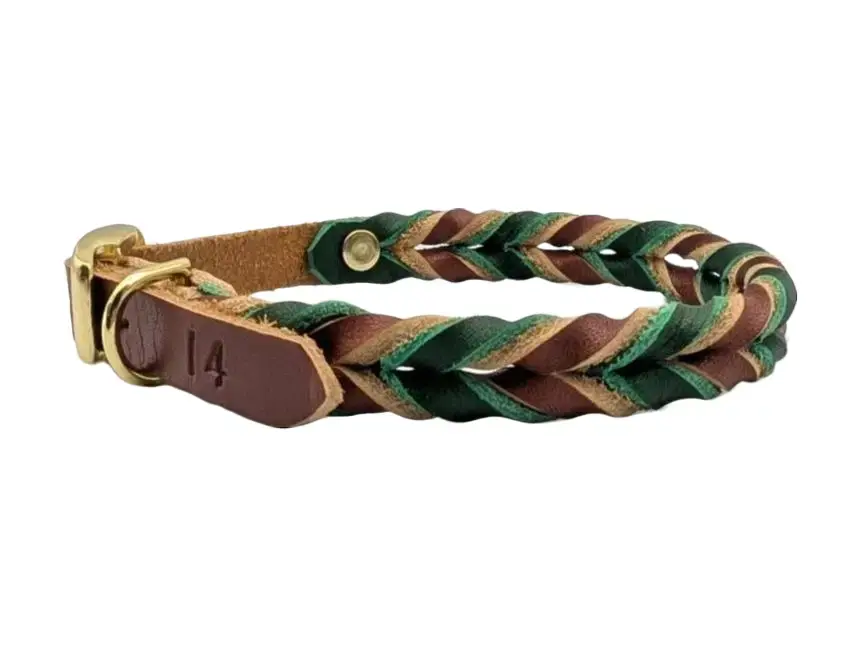 Customized Full Grain Latigo Leather Dog Collar - Classic Braided Design, Adjustable Fit, Rich Patina, Secure Buckle Closure, Multi-Size, Ideal for Casual Walks & Special Occasions, Secure Closure