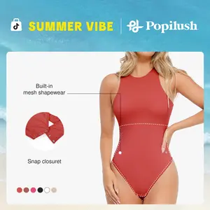 Popilush Body Suits for Women - Sleeveless Crew Neck Tank Top Tummy Control Shapewear Bodysuit - Going Out Tops Crewneck Womenswear-LIVE