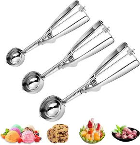 3PCS Ice Cream Scoop,Premium cookie scoop set,Small/Medium/Large stainless steel Scoops, Professional Ice cream Scooper with Trigger Release for Baking, Cookie, Fruit and Ice Cream.