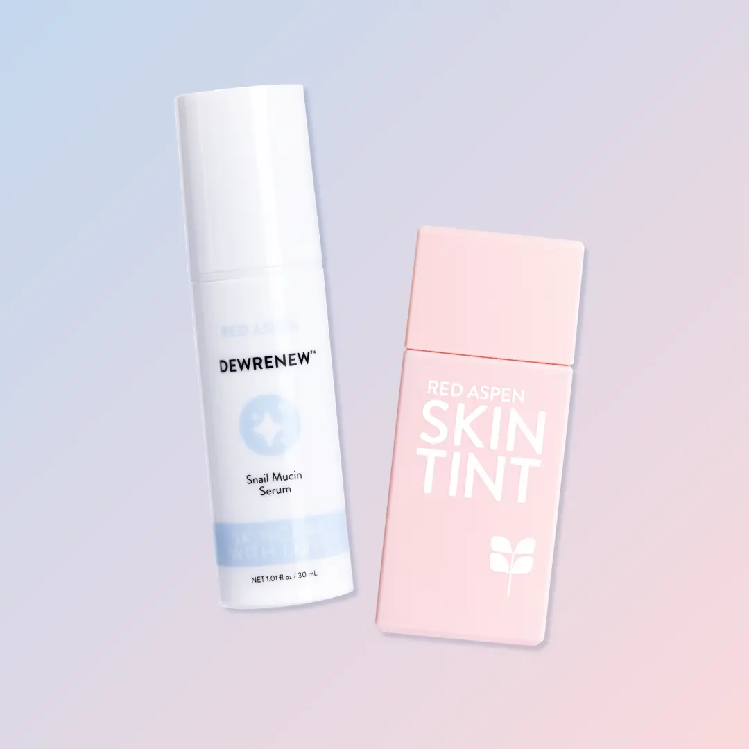 Red Aspen Glass Skin Bundle 84% Snail Mucin Serum and Niacinamide Skin Tint Hydrating Glow Duo 12 Shades