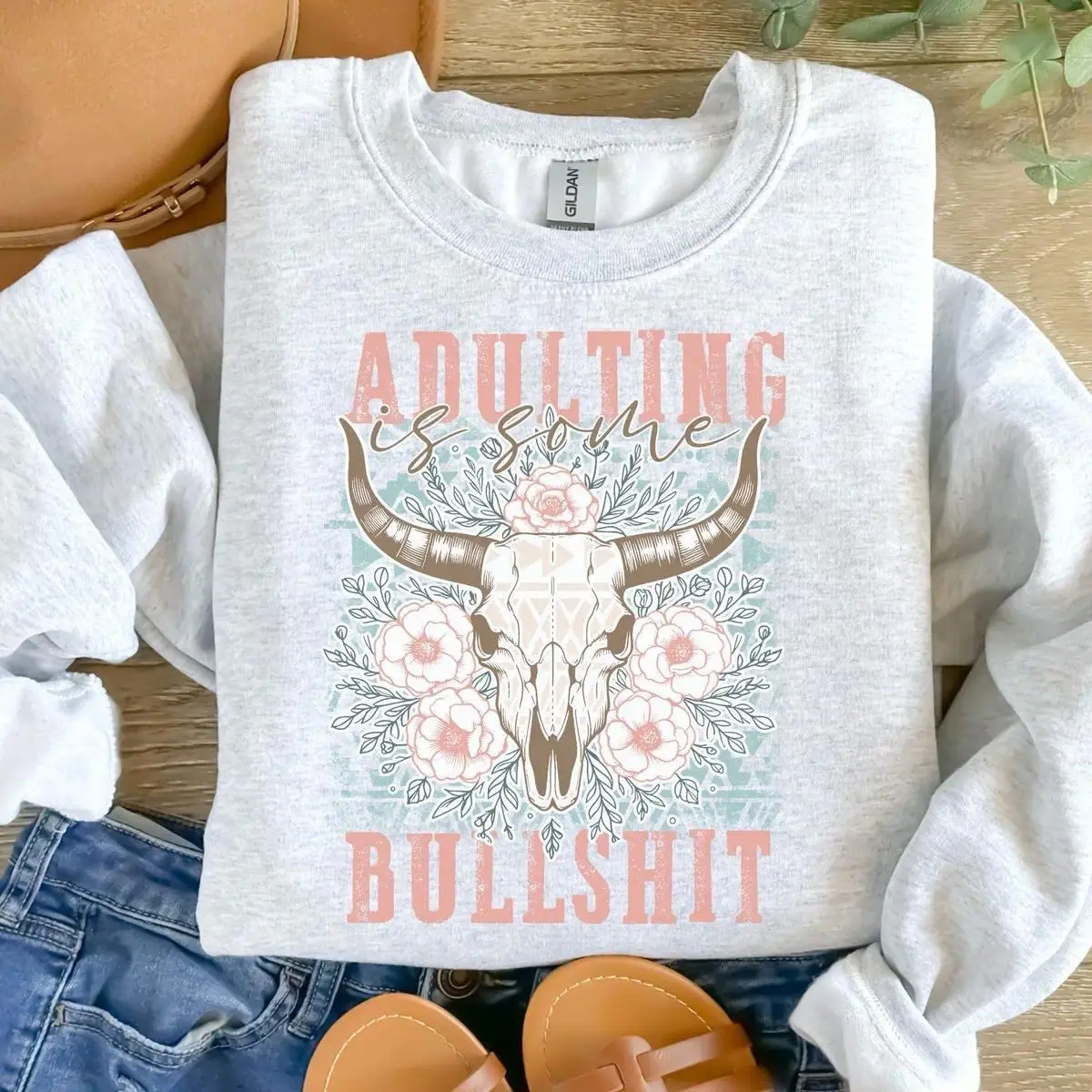 BoldInk Tee Adulting Is Some Bullshit Graphic Sweatshirt Funny Adult Life Quote Crewneck Casual Unisex Pullover Streetwear Cozy Everyday Wear Humorous Gift for Friends Women Men