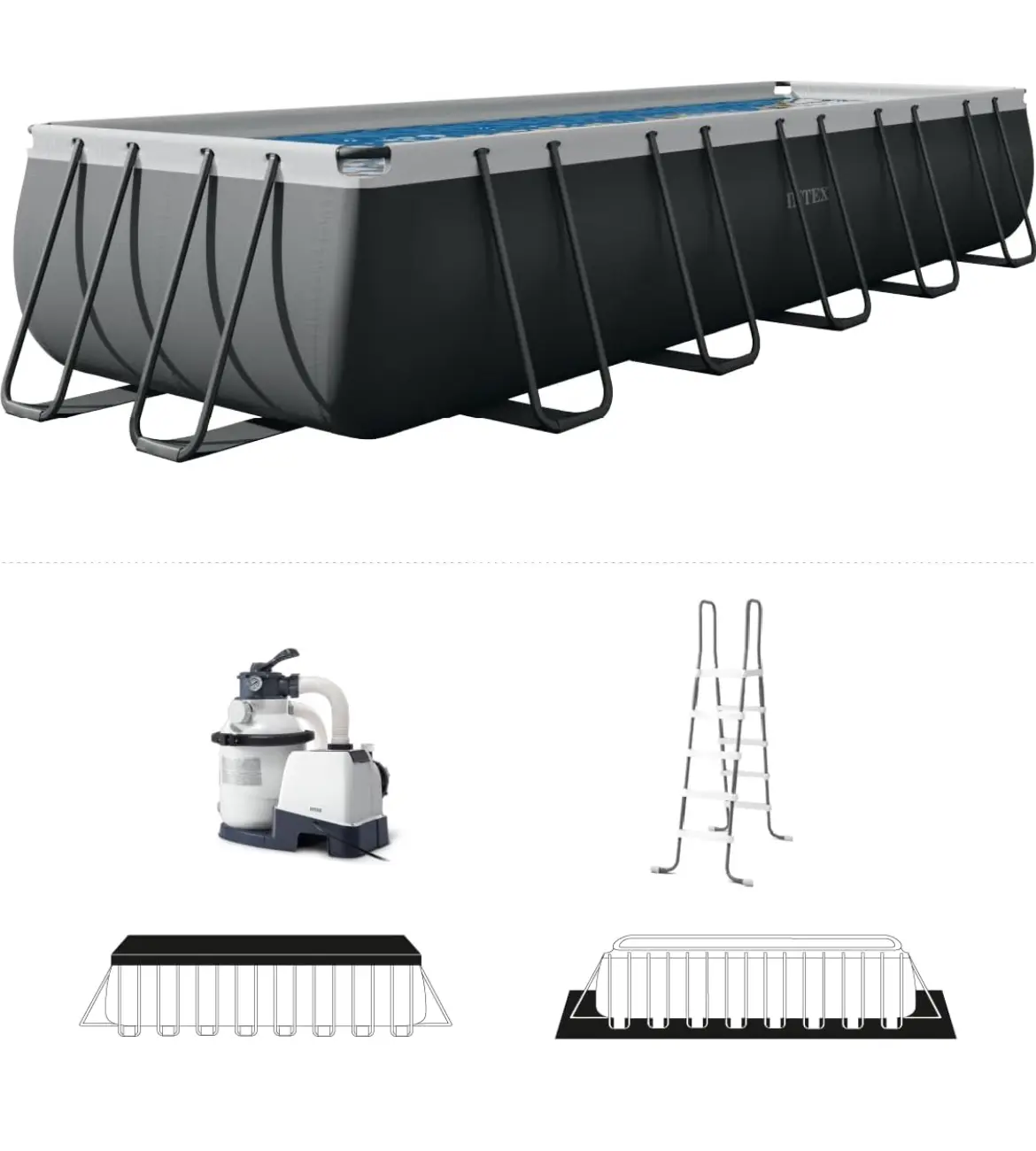20ft x 10ft x 52in Ultra XTR Deluxe Rectangular Above Ground Swimming Pool Set, Includes 1500 GPH Sand Filter Pump, SuperTough Puncture Resistant, Rust Resistant, Easy to Assemble
