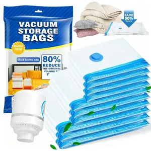 12 Pack Travel Vacuum Bag Set with Cordless Electric Pump, Compression Packing Bags for Luggage Suitcase, Space Saver Vacuum Storage Bags for Clothes Blankets Comforters, Travel Essentials Organizer