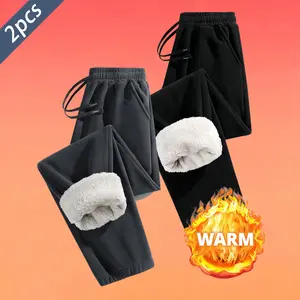 2 Piece Men's Fleece Lined Warm Up Joggers Winter Thermal Sweatpants with Pockets, Mid Rise Fleece Lined Ankle Length Running Pants for Hiking, Jogging & Outdoor Activities, Matching Couples Set