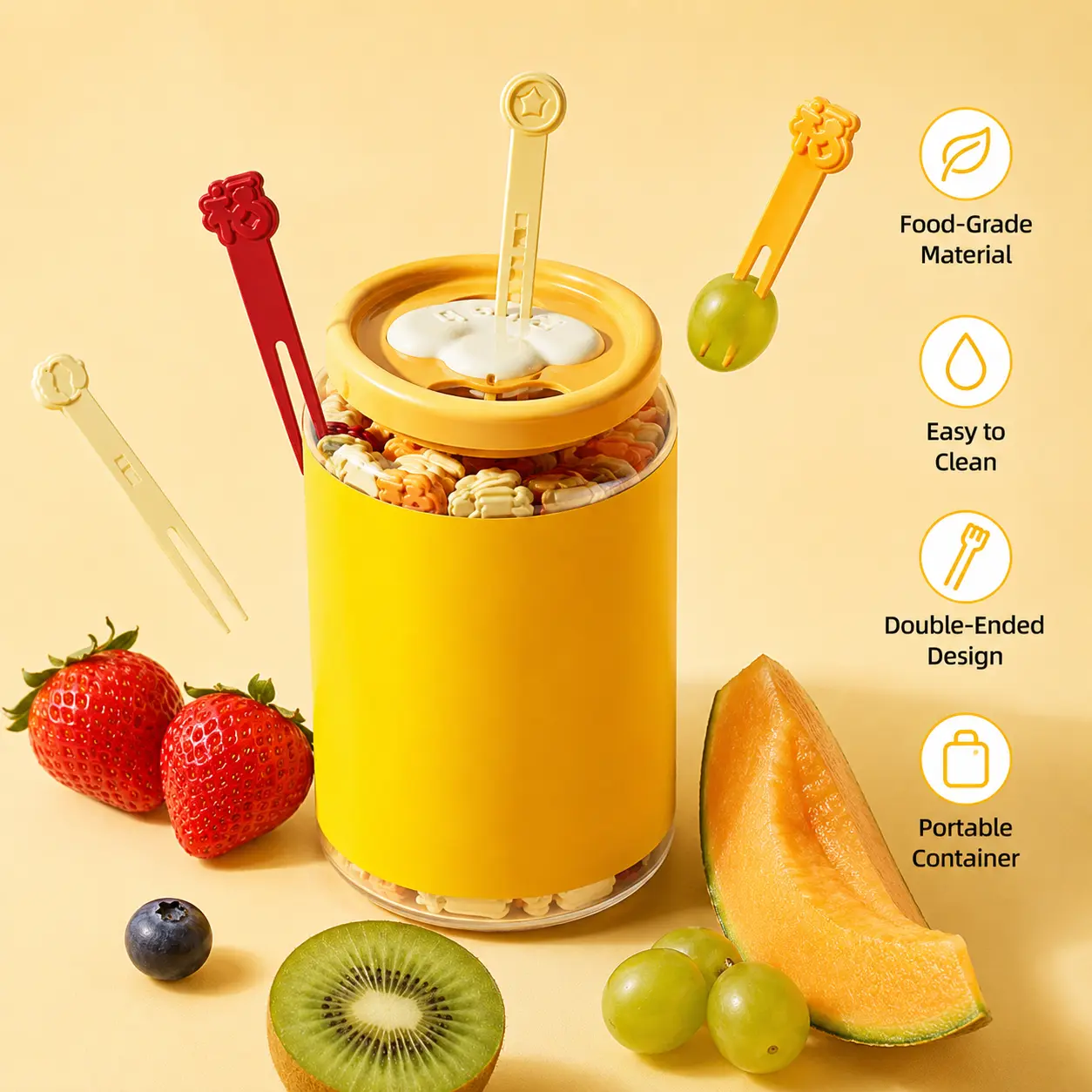1 Jar of Fruit Forks, Creative Reusable Food Picks Easy to Clean, for Daily Home Use to Pick Fresh Fruit and Small Dessert