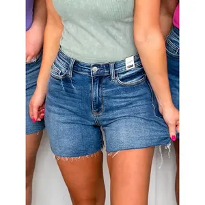 Judy Blue Zoey High Rise Raw Hem Medium Wash Shorts