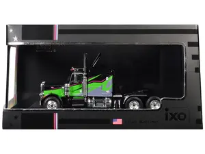 1973 Peterbilt 359 Truck Tractor Black and Lime Green with Graphics 1/64 Diecast Model by IXO Models