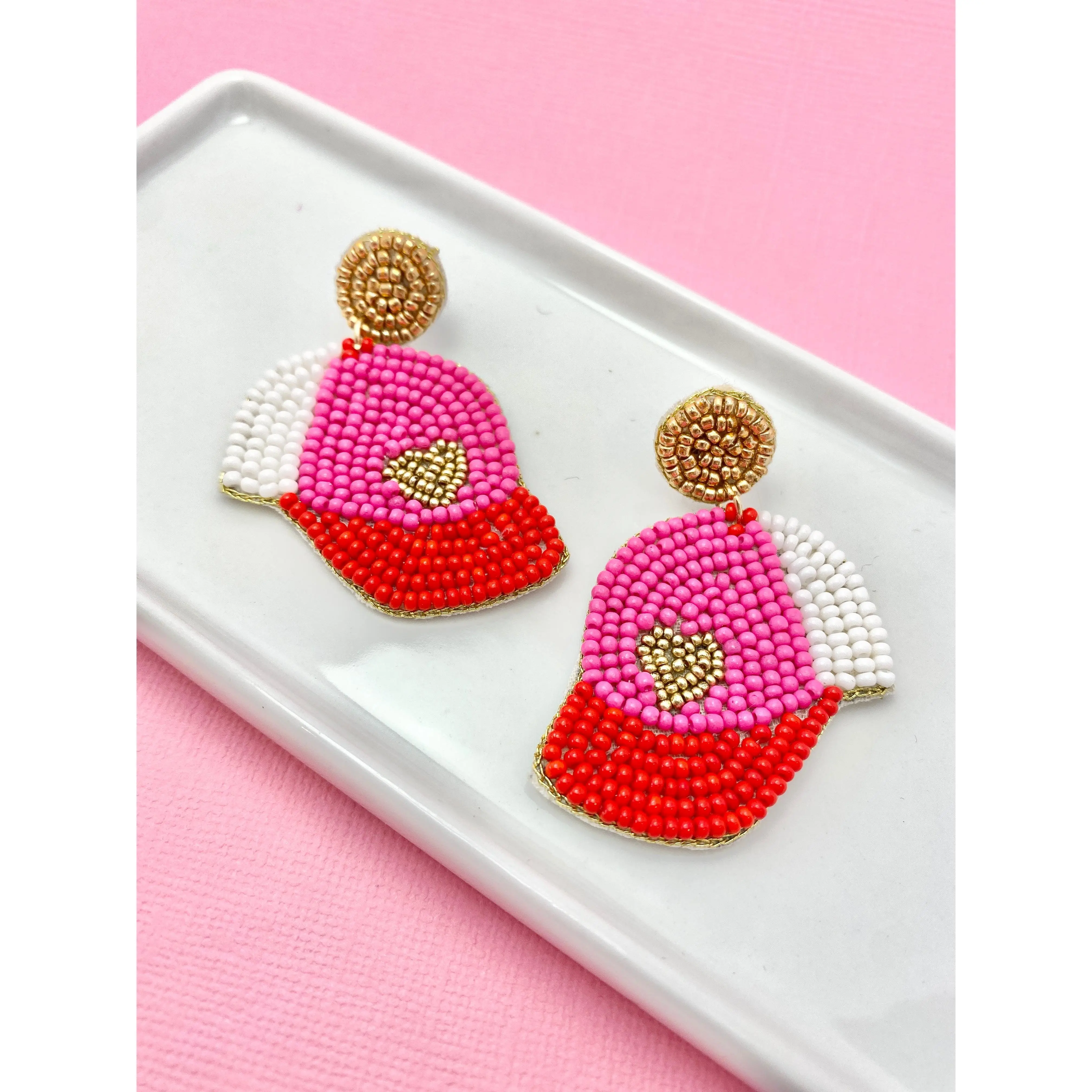 Baseball Hat Beaded Earrings