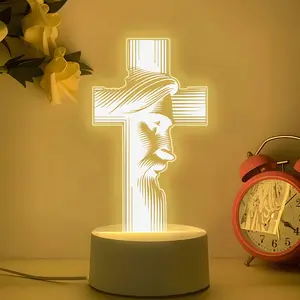 Acrylic Decorative Night Light, Jesus Cross LED Warm Color Lamp, USB Powered Energy Saving Desk Lamp, Ideal for Bedroom Decoration