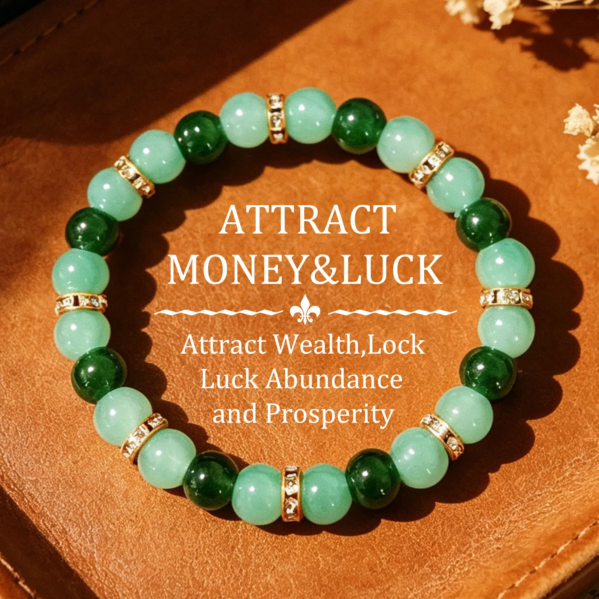 Lucky Charms Glass Bead Bracelet, Unisex 2-Tone Green and Gold Design for Daily Use, Symbol of Wealth and Good Luck, Unisex Wear
