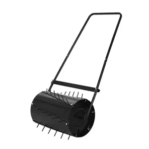 [FLASH SALE] Garvee 23" Lawn Roller with Spike Aerator, 2-in-1 Steel Drum, 13 Gallon Water/Sand Fillable, Push or Tow Behind Grass Roller for Lawn Leveling & Soil Aeration, Black