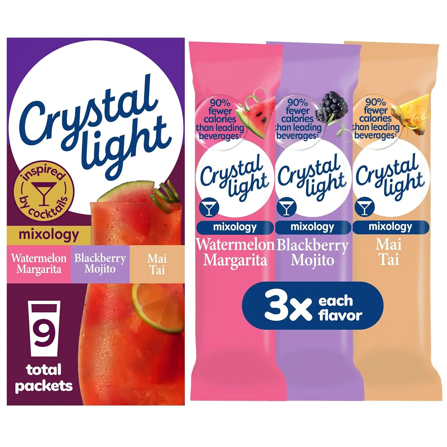 Sugar Free Hydration Beverage Powder Variety Pack - 9 Single-Serve Powderpackets per Box, Watermelon Flavor, Aspartame-Containing Powdered Flavoring for Drinks, No Added Sugar, Low Calories for Adults
