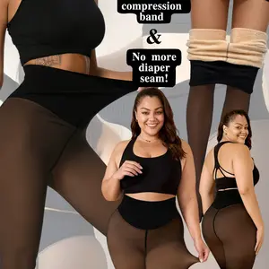 black fleece new compression band TCVC  OUFALI One-Seam & 4 Shades Fleece Lined Tights Women Sheer Black Fleece Pantyhose Winter Warm Thermal Fake Translucent Leggings Closed Foot, No Diaper Seam, Perfect for Winter Travel & Workouts