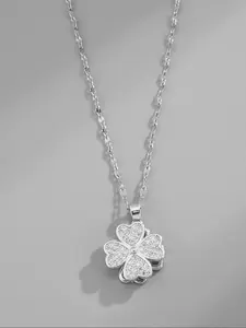Elegant Stainless Steel Clover Flower Pendant Necklace for Women, Rotatable Full Rhinestone Design, Casual Fashion Jewelry for Daily Wear, Parties, Gifts