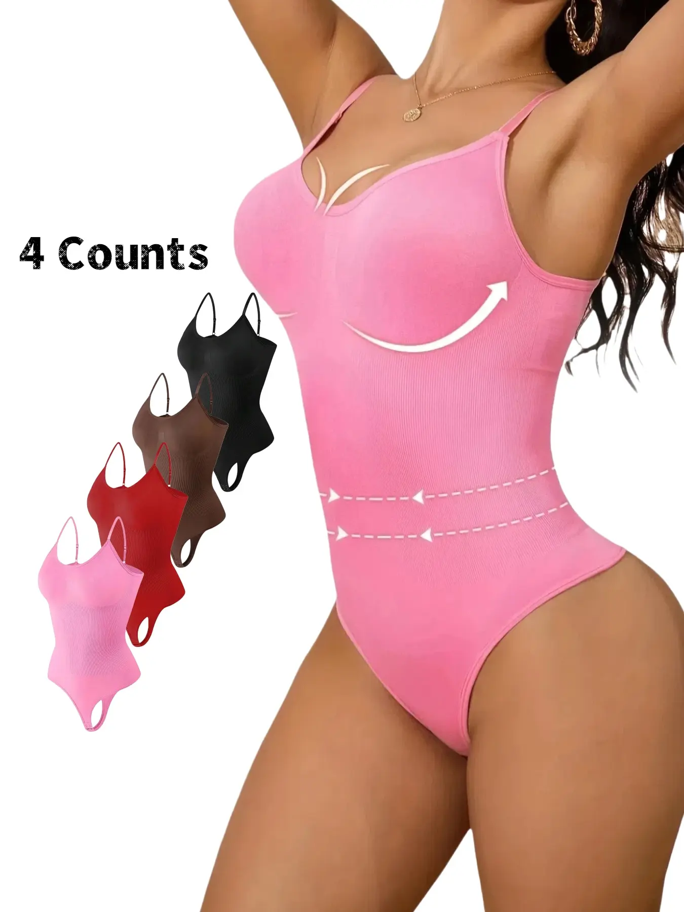 Women's Solid Color Round Neck Shapewear Bodysuit, Tummy Control Butt Lifting Shaper, High Stretch Thin Shapewear for Daily Wear, Compression, Smooth, Women's Seamless Adjustable Straps Shapewear, Underwear, Womenswear